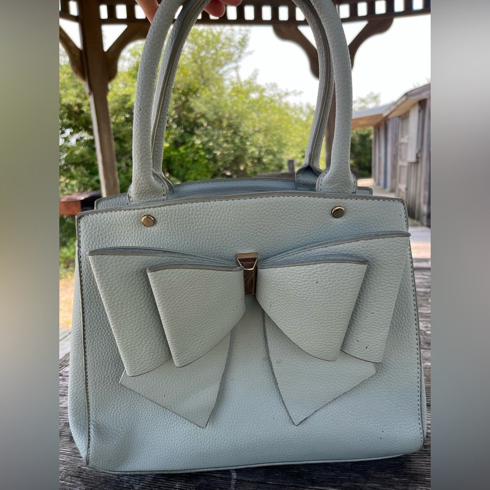 CROSSI BOW SHOULDER BAG, Elegant Bow Accent Handbag - powder blue